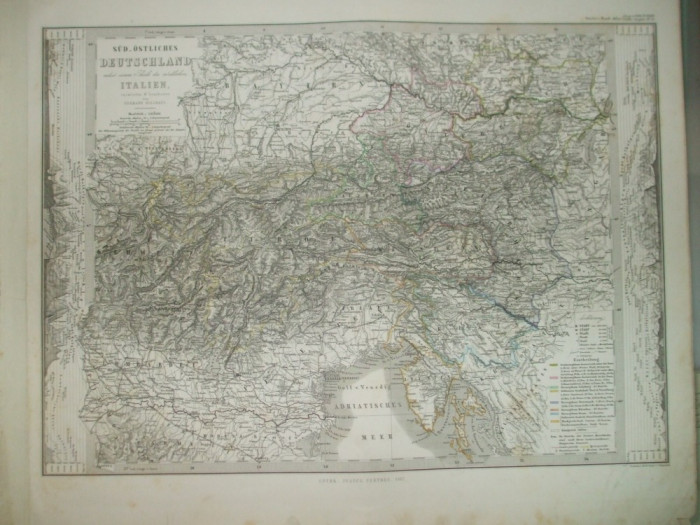 Harta Sud - estul Germaniei si nordul Italiei Gotha Justus Perthes 1867 de H. Berghaus