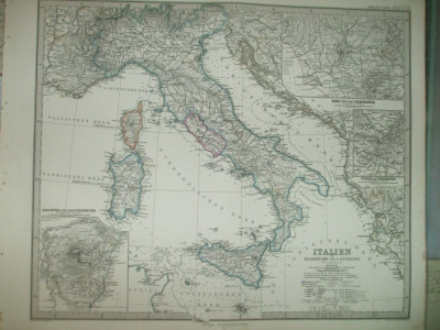 Harta Italia Gotha Justus Perthes 1867 de A. Petermann foto