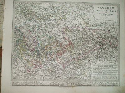 Harta Saxonia, Turingia Gotha Justus Perthes 1867 de C. Vogel foto