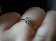 superb inel solitaire din aur galben 18K diamant natural alb 0,25CT fff ieftin foto