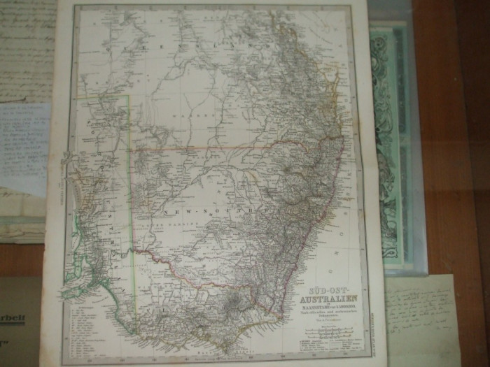 Harta Sud - estul Australiei Gotha Justus Perthes 1866 de A. Petermann