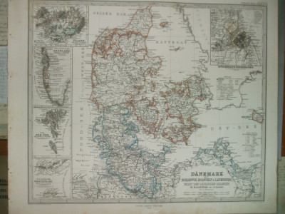 Harta Danemarca Gotha Justus Perthes 1866 de A. Petermann foto