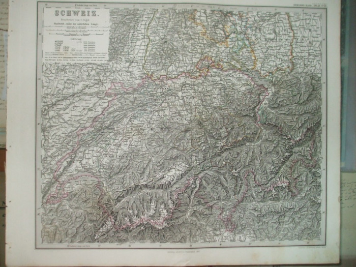 Harta Elvetia Gotha Justus Perthes 1867 de C. Vogel