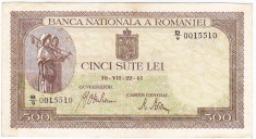 Bancnota 500 lei 22 iunie 1941,filigran vertical,VF+ foto