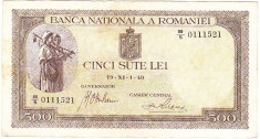 Bancnota 500 lei 1940,varianta mai RARA cu filigran orizontal,VF foto