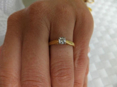 superb inel solitaire din aur galben 18K diamant natural alb 0,33CT , 3.4 grame foto