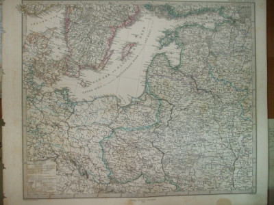 Harta Sudul Suediei, provinciile de est ale Rusiei, Polonia Gotha Justus Perthes 1866 de A. Petermann foto