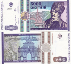 ROMANIA 5.000 lei 1992 UNC!!! foto