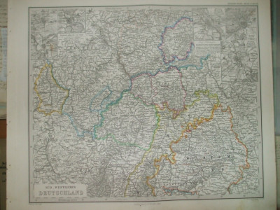 Harta Sud - vest Germania Gotha Justus Perthes 1868 de C. Vogel foto
