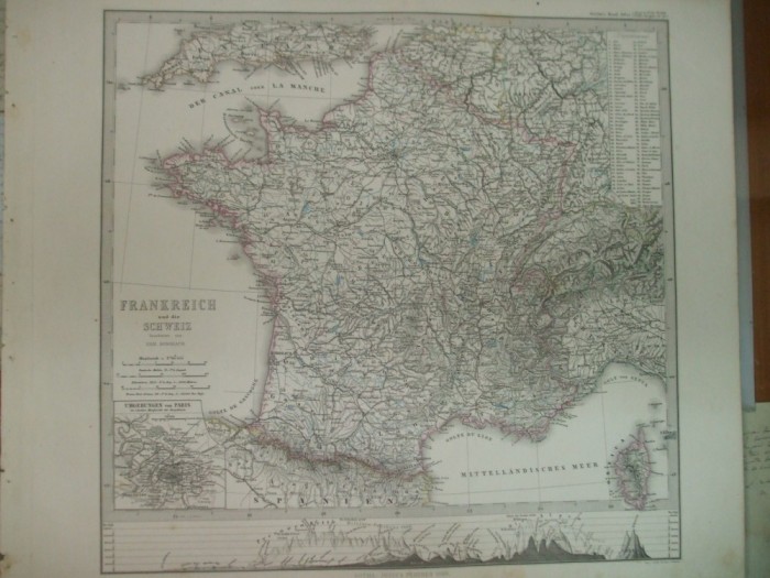 Harta Franta si Elvetia Gotha Justus Perthes 1866 de H. Berghaus