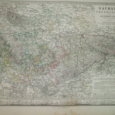 Harta Saxonia, Turingia Gotha Justus Perthes 1866 de C. Vogel