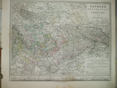 Harta Saxonia, Turingia Gotha Justus Perthes 1866 de C. Vogel foto
