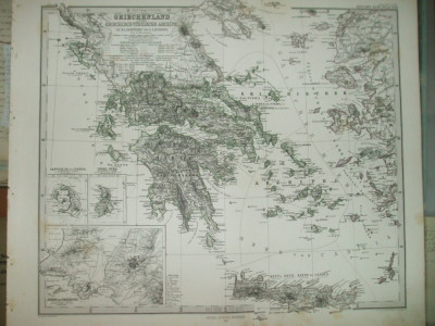 Harta Grecia si arhipelagul grecesc Gotha Justus Perthes 1867 de A. Petermann foto