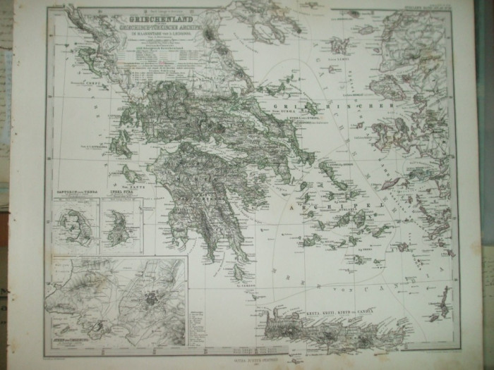 Harta Grecia si arhipelagul grecesc Gotha Justus Perthes 1867 de A. Petermann