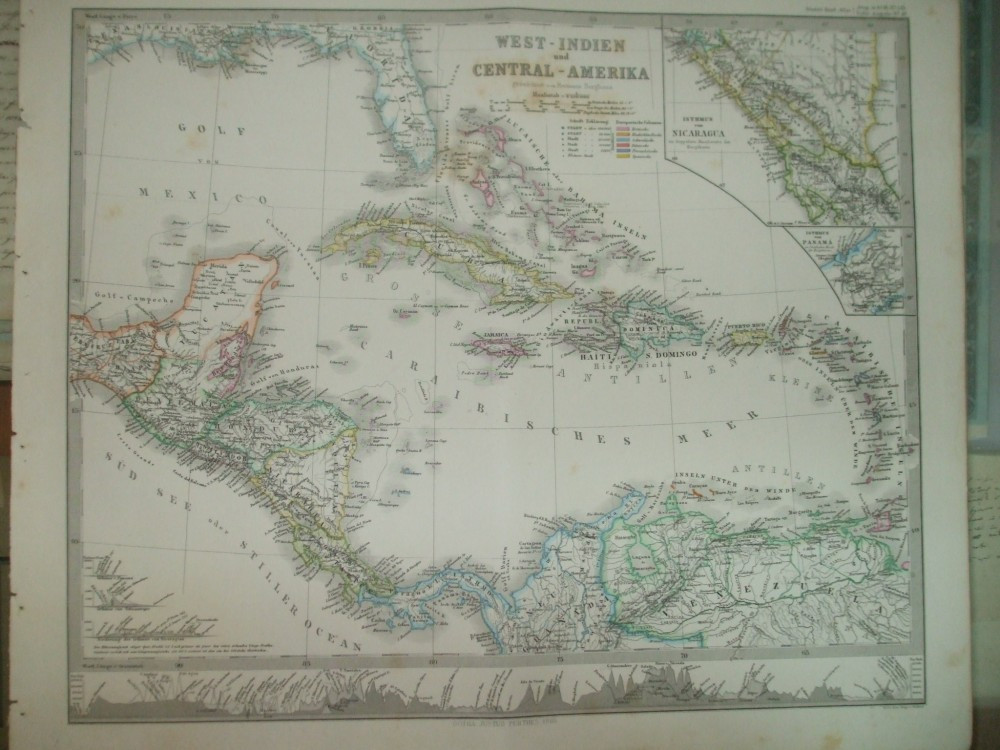 Harta Indiile de Vest si America Centrala Gotha Justus Perthes 1866 de H.  Berghaus | Okazii.ro