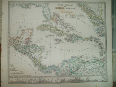 Harta Indiile de Vest si America Centrala Gotha Justus Perthes 1866 de H. Berghaus foto