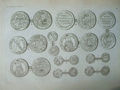 Gravura circa 1820 monede Romania Transilvania foto