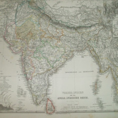 Harta Imperiul Anglo - Indian Gotha Justus Perthes 1866 H. Berghaus