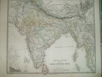 Harta Imperiul Anglo - Indian Gotha Justus Perthes 1866 H. Berghaus foto