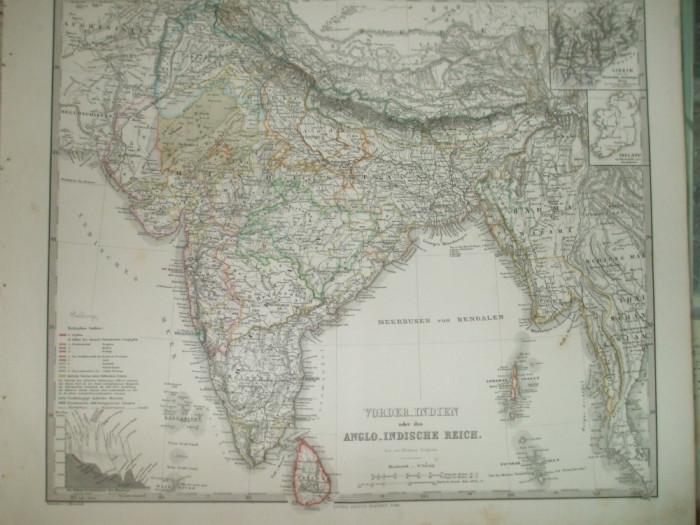 Harta Imperiul Anglo - Indian Gotha Justus Perthes 1866 H. Berghaus