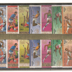 TSS74 BURUNDI, JOCURILE OLIMPICE MONTREAL, 1976, SERIE COMPLETA, 14 VALORI, STAMPILAT, SPORT, OLIMPIADA; INALTIME, PRAJINA, FOTBAL, INELE, BASCHET, SA