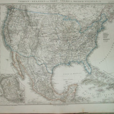 Harta Statele Unite ale Americii de Nord Mexic Yucatan Gotha Justus Perthes 1867 de F. Von Stulpnagel