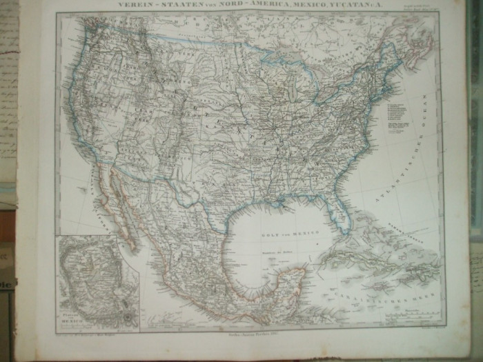 Harta Statele Unite ale Americii de Nord Mexic Yucatan Gotha Justus Perthes 1867 de F. Von Stulpnagel