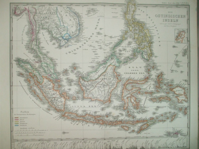 Harta Insulele Indiilor de Est Gotha Justus Perthes 1866 de F. Stulpnagel si H. Berghaus