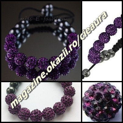 BRATARA SHAMBALLA MOV INCHIS + CUTIE CADOU 9 BILE PIETRE CRISTALE 8 HEMATITE