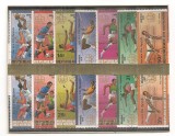 TSS 74 BURUNDI, SPORT, JOCURILE OLIMPICE MONTREAL1976, SERIE COMPLETA, 14 VALORI, STAMPILATA; BASCHET, FOTBAL, INELE, INALTIME, PRAJINA, GARDURI, SA