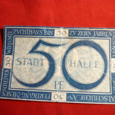 Bancnota 50 Pf. Notgeld Halle 1920 , cal.medie