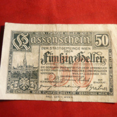 Bancnota 50 Pf. Notgeld Viena 1920 , cal. Buna