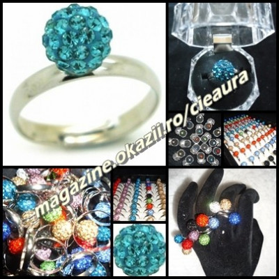 INEL FASHION SHAMBALLA BILA TURCOAZ / BLUE ZIRCON PIETRE CRISTALE SWAROVSKI REGLABIL + CUTIE ELEGANTA CADOU INELE SAMBALA SHAMBALA SAMBALLA RINGS foto