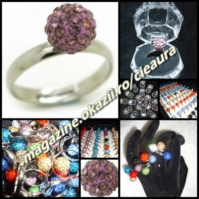 INEL FASHION SHAMBALLA BILA MOV / AMETIST PIETRE CRISTALE SWAROVSKI REGLABIL + CUTIE ELEGANTA CADOU INELE SAMBALA SHAMBALA SAMBALLA AMETHYST RINGS foto