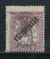RFL 1919 ROMANIA Oradea eroare Zita Koztarsasag 50B stampilata tipar deplasat foto