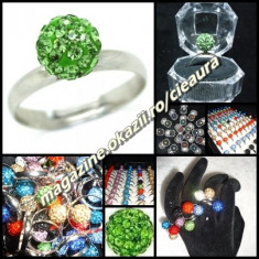 INEL FASHION SHAMBALLA BILA VERDE DESCHIS / LIGHT OLIVINE PIETRE CRISTALE SWAROVSKI REGLABIL + CUTIE ELEGANTA CADOU INELE SAMBALA SHAMBALA SAMBALLA RI