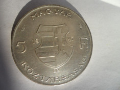 #23 Moneda argint 5 Forint 1947 Ungaria Kossuth L. foto