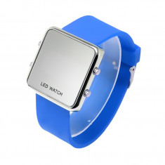 Ceas de mana Albastru cu led-uri rosii Jelly watch unisex ceas silicom dama barbatesc ecran oglinda foto