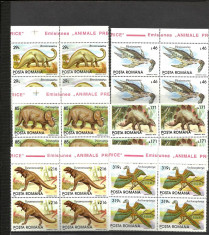 ROMANIA 1993 ANIMALE PREISTORICE BLOCURI DE 4 MNH foto