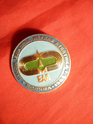 Insigna Campionat European Atletism -Moscova 1985 foto