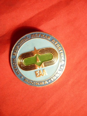 Insigna Campionat European Atletism -Moscova 1985 foto