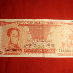 Bancnota 5 Bolivari 1989 Venezuela , cal.Buna