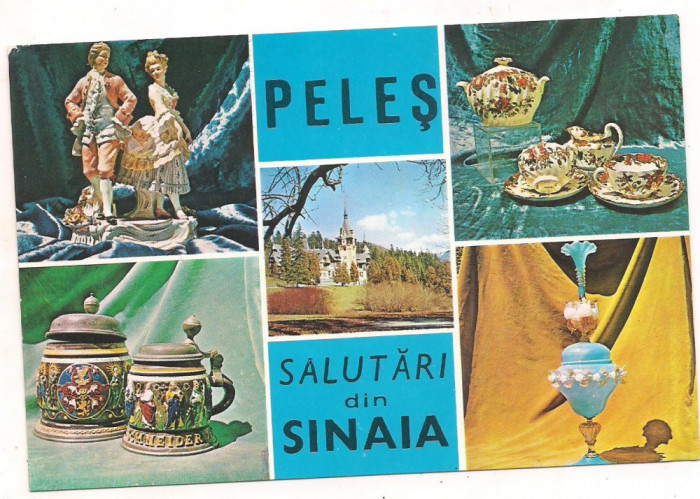 carte postala(ilustrata)-PELES-Salutari din Sinaia