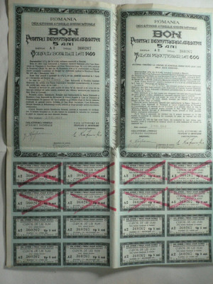 BON PENTRU INZESTRAREA ARMATEI - LEI 1400 - TALON LEI 600 - AN 1941 foto