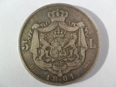 #27 Moneda argint 5 lei 1881 Regele Carol I Romania foto