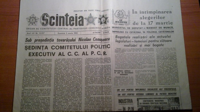 ziarul scanteia 3 martie 1985-sedinta comitetului politic executiv al p.c.r.