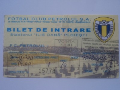 Bilet meci fotbal PETROLUL Ploiesti - VOINTA Sibiu 07.05.2011 foto