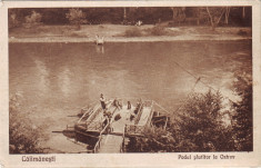 Romania, Calimanesti, carte postala necirculata apr.1928: Pod plutitor la Ostrov foto