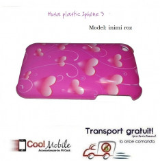 SET - Husa plastic Iphone 3 cu inimi roz + Folie Protectie - TRANSPORT GRATUIT! foto