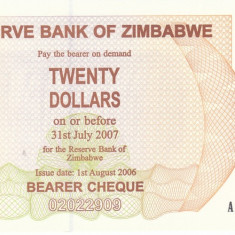 Bancnota Zimbabwe 20 Dolari 2006 - P40 UNC